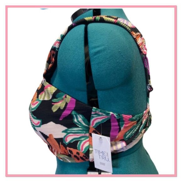 Time & Tru Size 3X Wide Strap V Wire Floral Bikini Top - Picture 6 of 13
